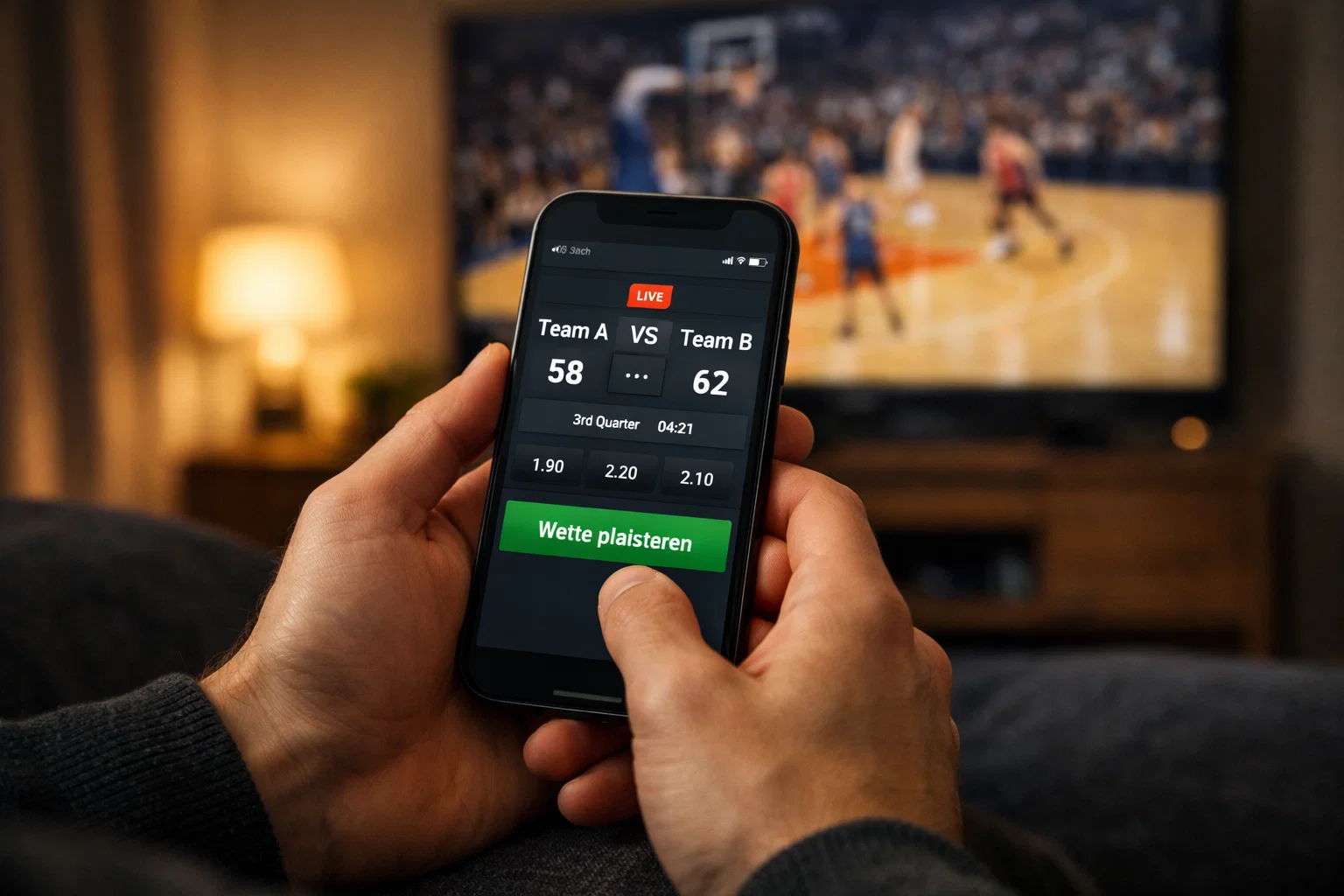 Livewetten auf dem Smartphone während eines Basketball-Finalspiels