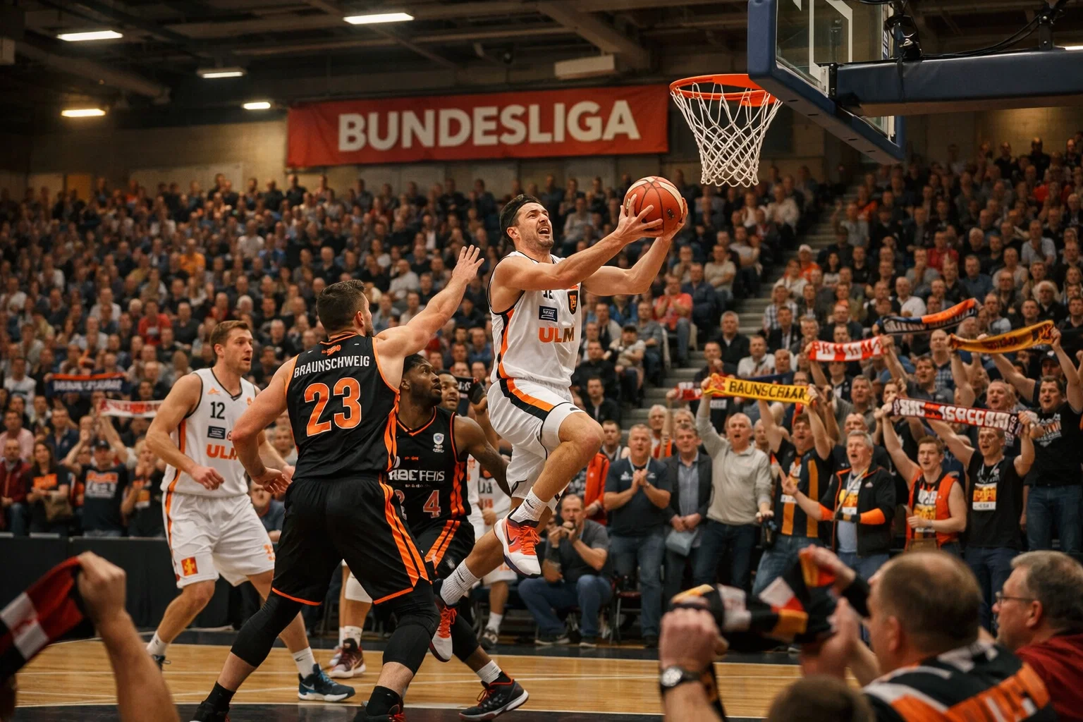 Basketball-Bundesliga-Spiel in einer deutschen Halle mit Fans