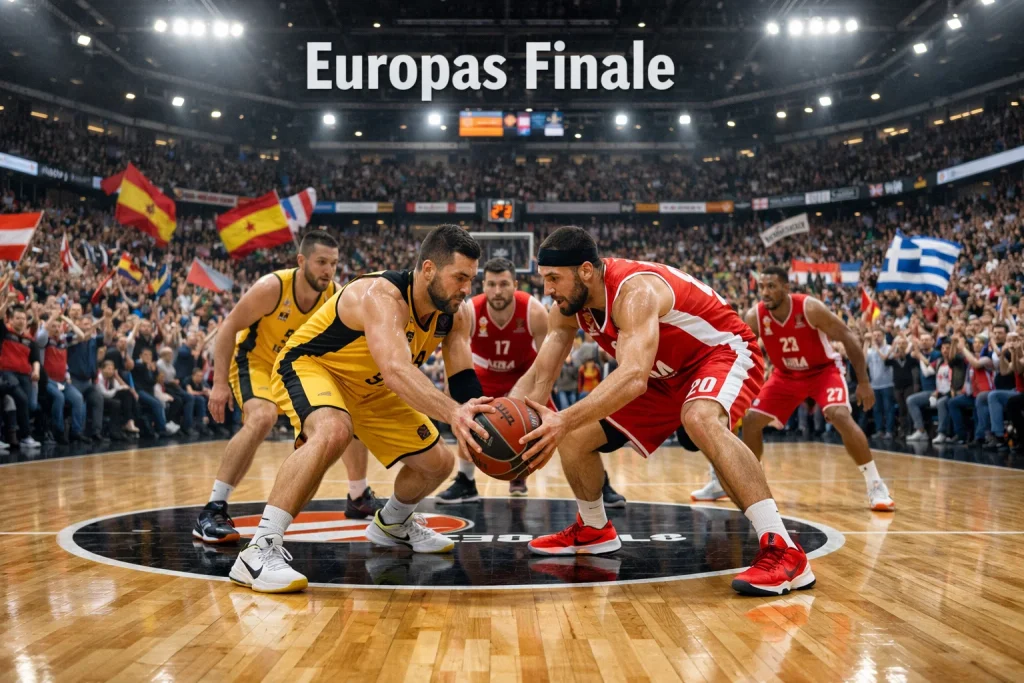 Europäisches Basketball-Finalspiel in einer modernen Arena