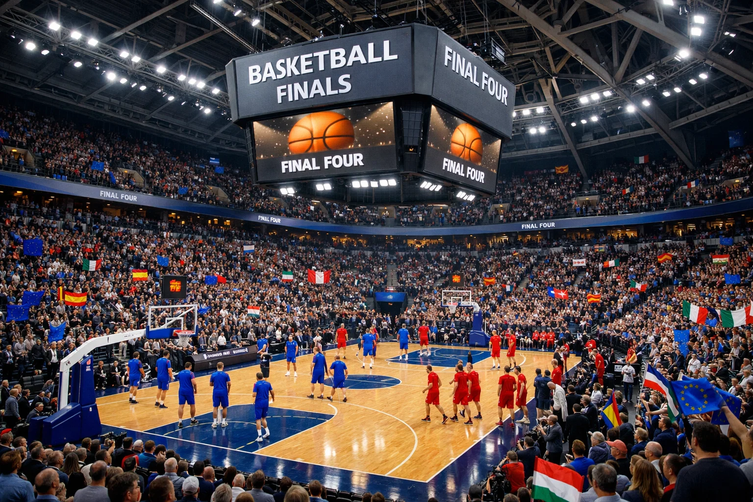 EuroLeague Final Four Basketballhalle mit europäischen Teams