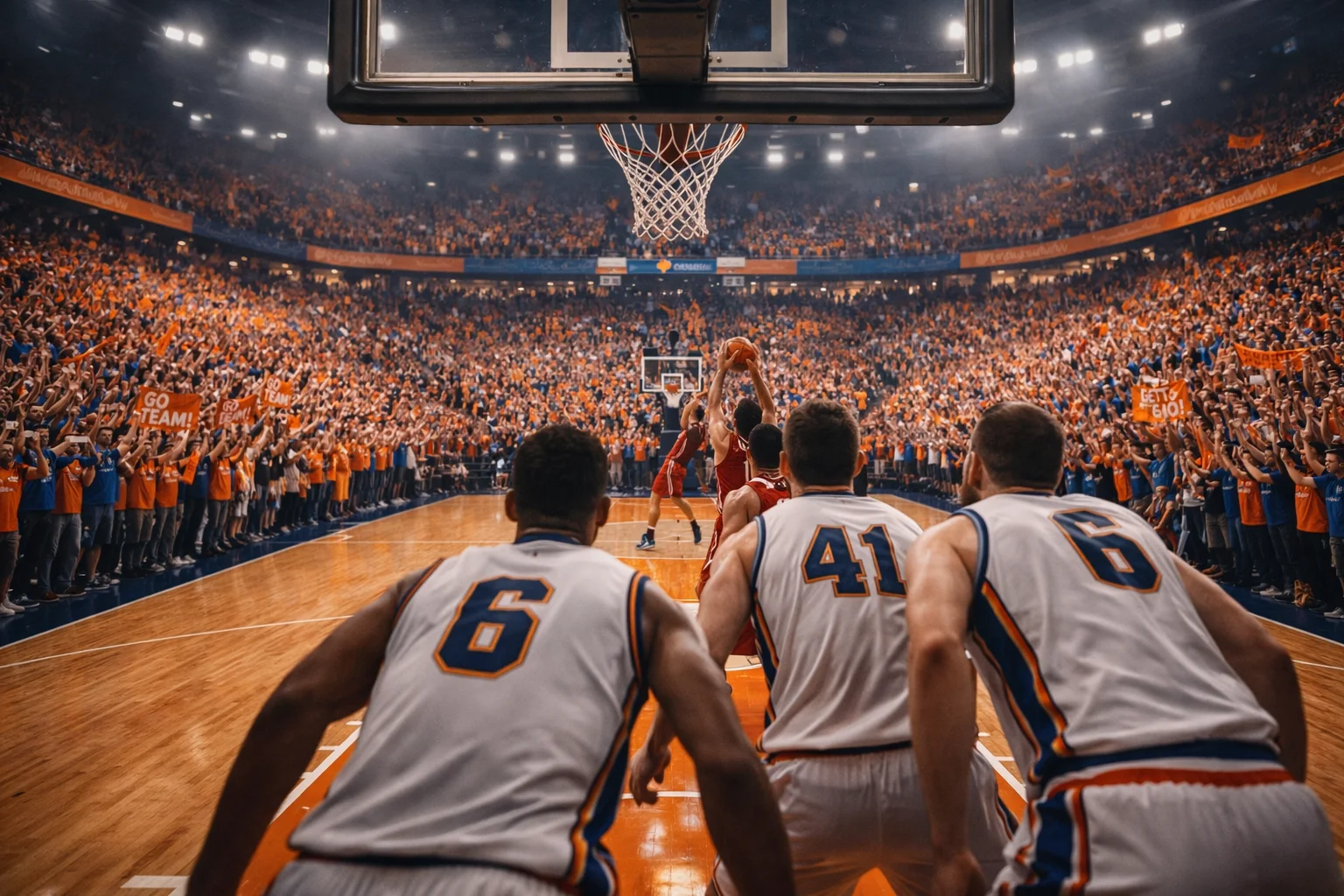Volle Basketball-Heimarena mit begeisterten Fans die das Heimteam anfeuern